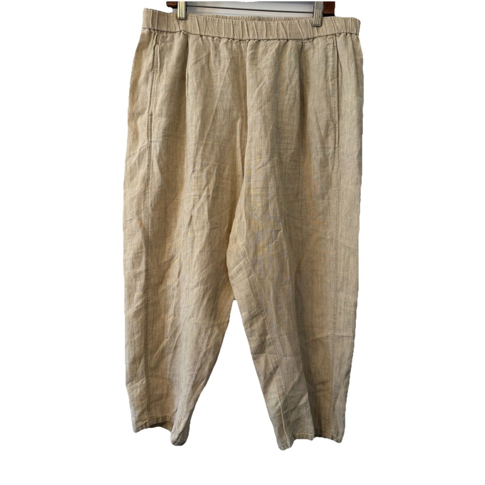 Eileen Fisher Womens XL 100% Organic Linen Crop Wide Leg Pants Lagenlook Butter